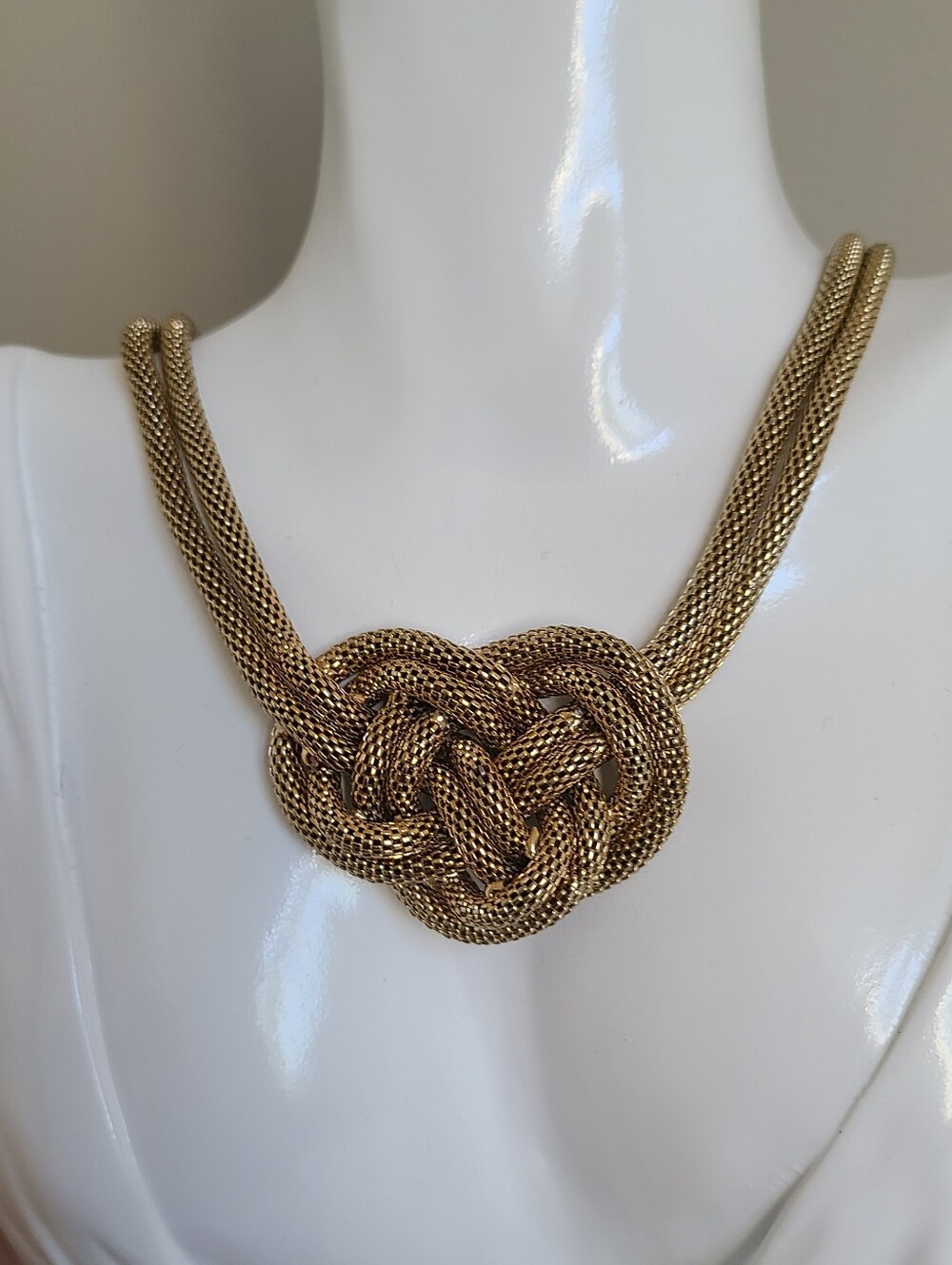 Boho Celtic Knot Ethnic Chunky Gold Wire Viking Knit Mesh Statement Necklace